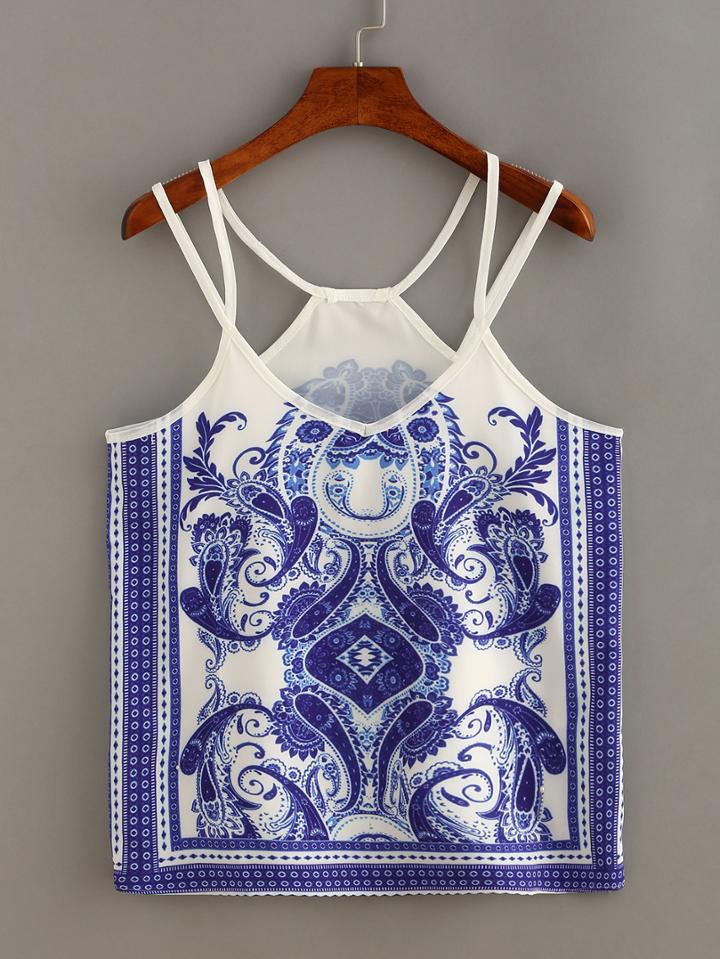 Romwe Paisley Print Strappy Cami Top