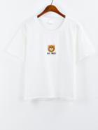 Romwe Embroidered Bear White T-shirt
