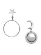 Romwe Silver Moon Ball Star Hoop Asymmetrical Earrings
