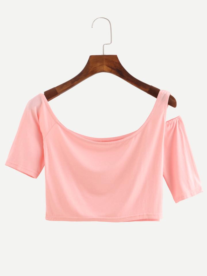 Romwe Pink Scoop Neck Cut Out T-shirt