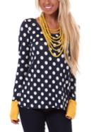 Romwe Long Sleeve Polka Dot Contrast T-shirt
