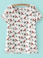 Romwe Bird Print Ripped T-shirt