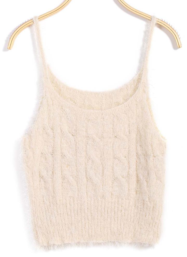 Romwe Spaghetti Strap Mohair Knit Beige Cami Top