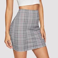 Romwe Plaid Print Fitted Skirt