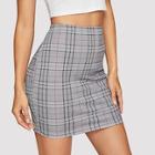 Romwe Plaid Print Fitted Skirt