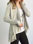 Romwe Women Drape Front Contrast Fringe Grey Coat