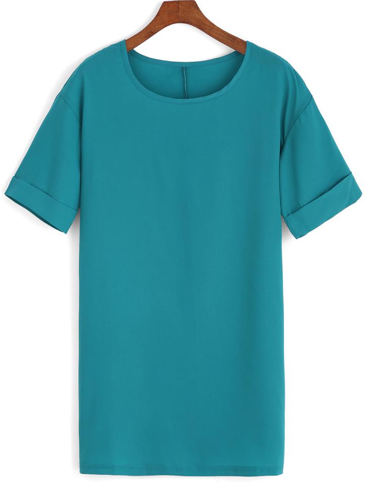Romwe Short Sleeve Cuffed Shift Dress