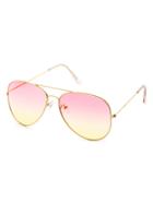 Romwe Pink And Yellow Ombre Double Bridge Aviator Sunglasses