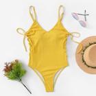 Romwe Lace-up Solid Swimsuit