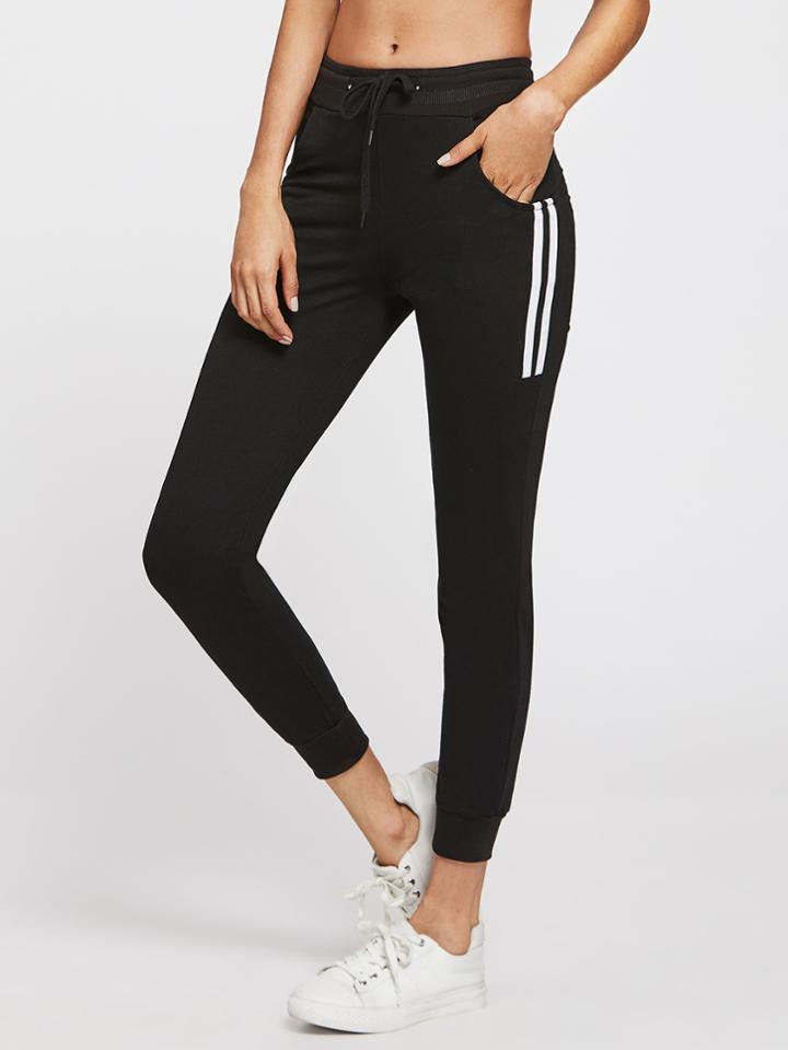 Romwe Side Striped Drawstring Waist Pants