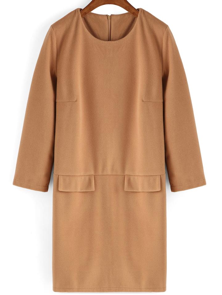 Romwe Round Neck Zipper Pockets Straight Dress