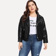 Romwe Plus Pocket Decoration Zip Pu Jacket