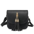 Romwe Black Tassel Embellished Flap Bag