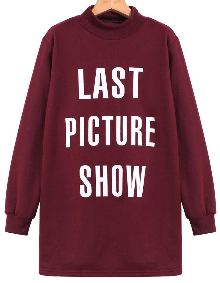 Romwe Last Picture Show Print Red Sweatshirt