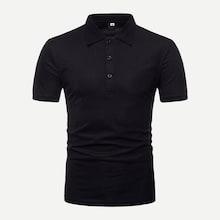 Romwe Men Tape Detail Solid Polo Shirt