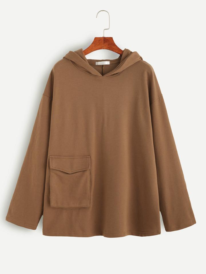 Romwe Dropped Shoulder Seam Hooded Pocket Sweatshirt