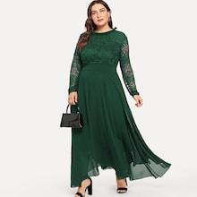 Romwe Plus Guipure Lace Panel Frill Trim Dress