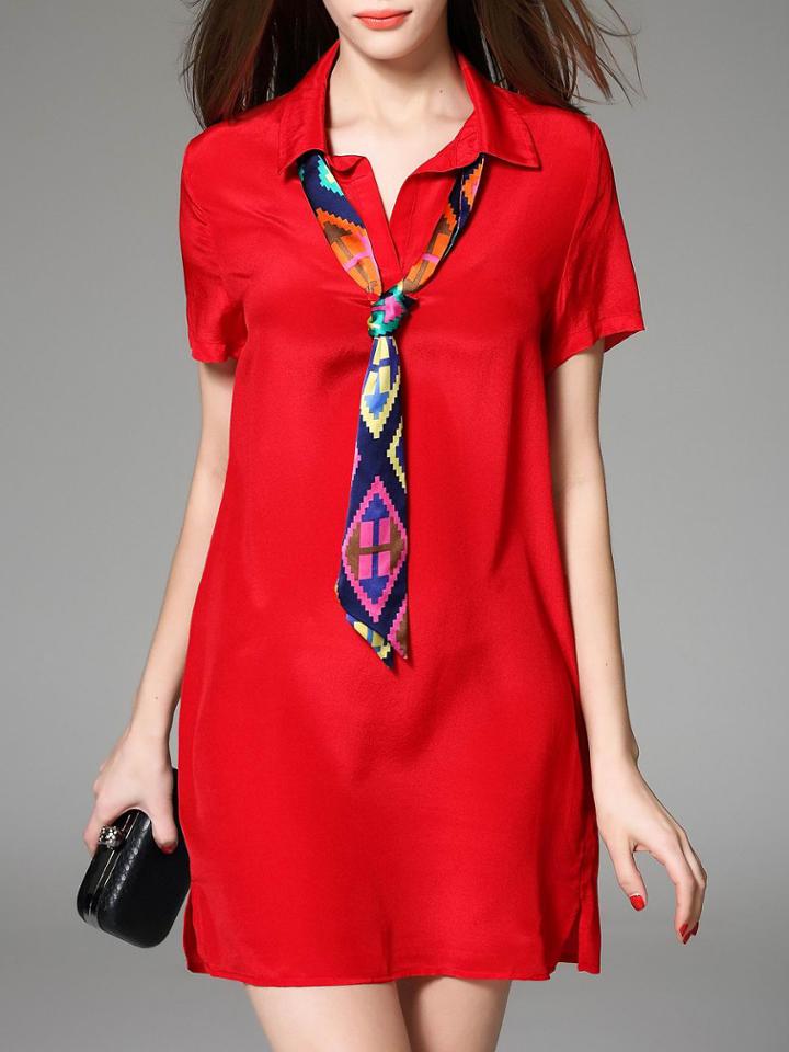 Romwe Red Tie Neck Shift Dress