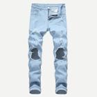 Romwe Men Ripped Detail Solid Jeans