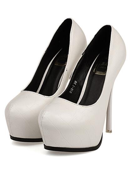 Romwe White Stiletto High Heel Pu Pumps