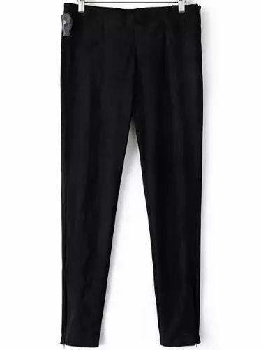 Romwe Women Zipper Suede Black Pant