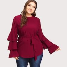 Romwe Plus Layered Sleeve Tie Waist Tee