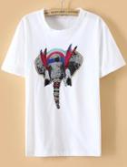 Romwe Elephant Embroidered Loose T-shirt
