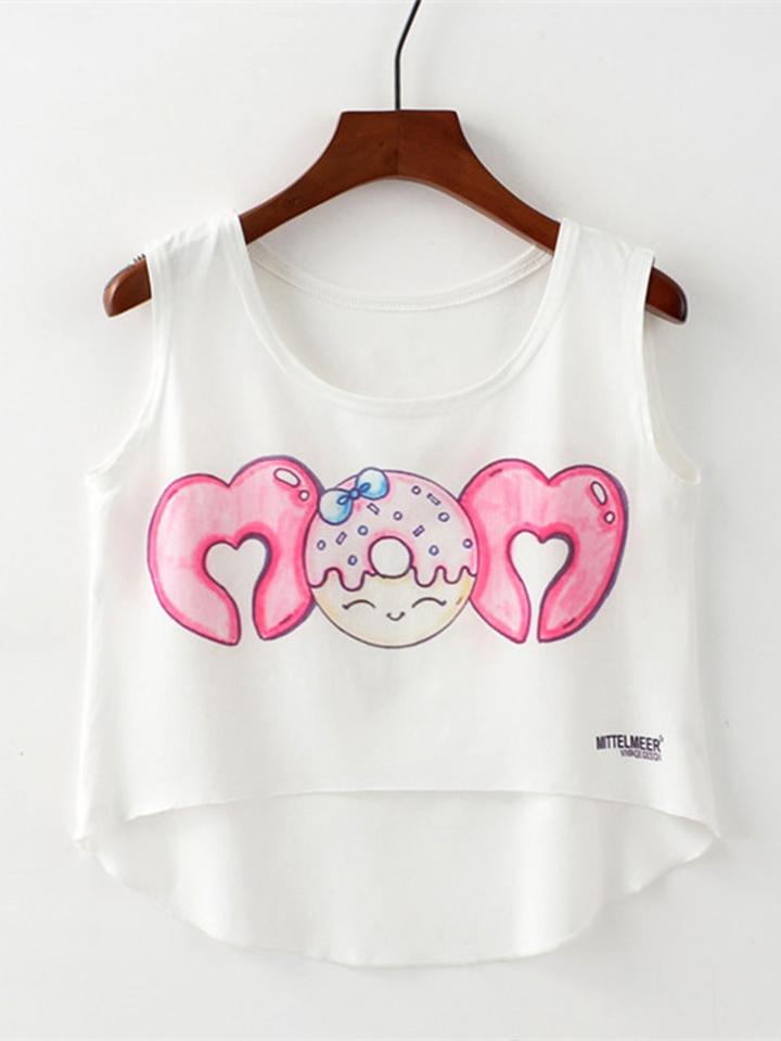 Romwe Doughnut Print Dip Hem Top