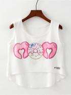 Romwe Doughnut Print Dip Hem Top