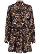 Romwe Lapel Leaves Print Shirt Dress