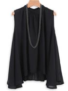 Romwe With Chain Necklace Asymmetrical Hem Black Top