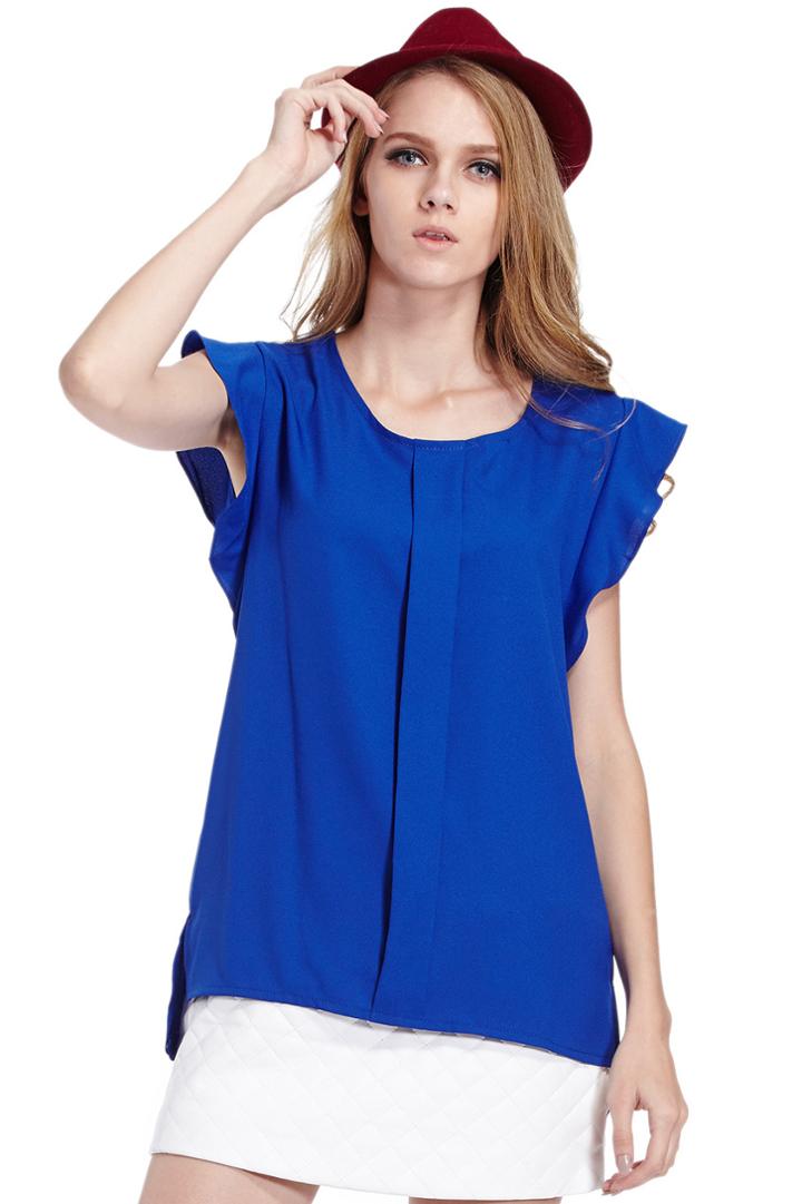 Romwe Flouncing Asymmetric Blue Blouse