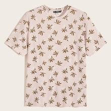 Romwe Guys Allover Tropical Print Tee