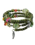 Romwe Green Layers Wooden Beads Bracelet