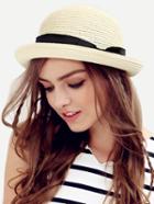 Romwe Cream Bow Decorated Dome Straw Hat