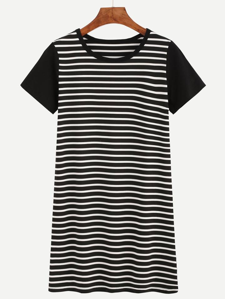 Romwe Black Striped T-shirt Dress