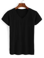 Romwe V Neck Black T-shirt