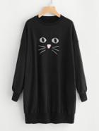 Romwe Cat Print Drop Shoulder Sweatshirt Dress