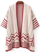 Romwe Red Striped Open Front Poncho Sweater