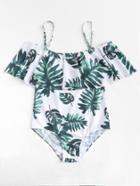 Romwe Palm Print Swimsuit