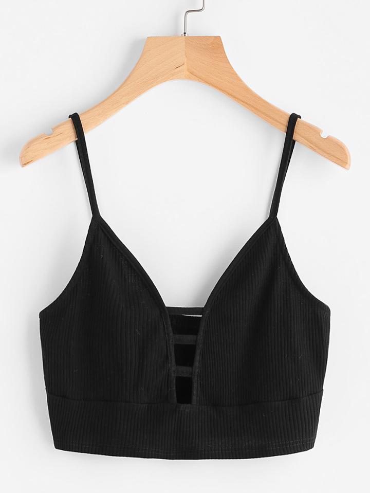 Romwe Cut Out Ribbed Crop Cami Top