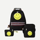 Romwe Emoji Print Canvas Backpack With Wallet 3pcs