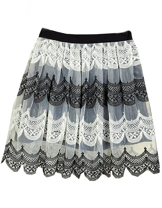 Romwe Embroidered Organza Flare Skirt