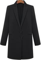 Romwe Lapel Loose Woolen Black Coat