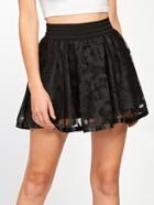 Romwe Fishnet Embroidered Empire Skirt