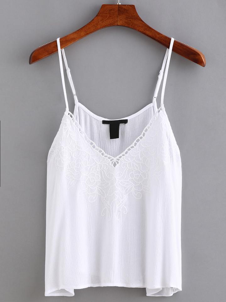 Romwe Embroidered V-neck Cami Top