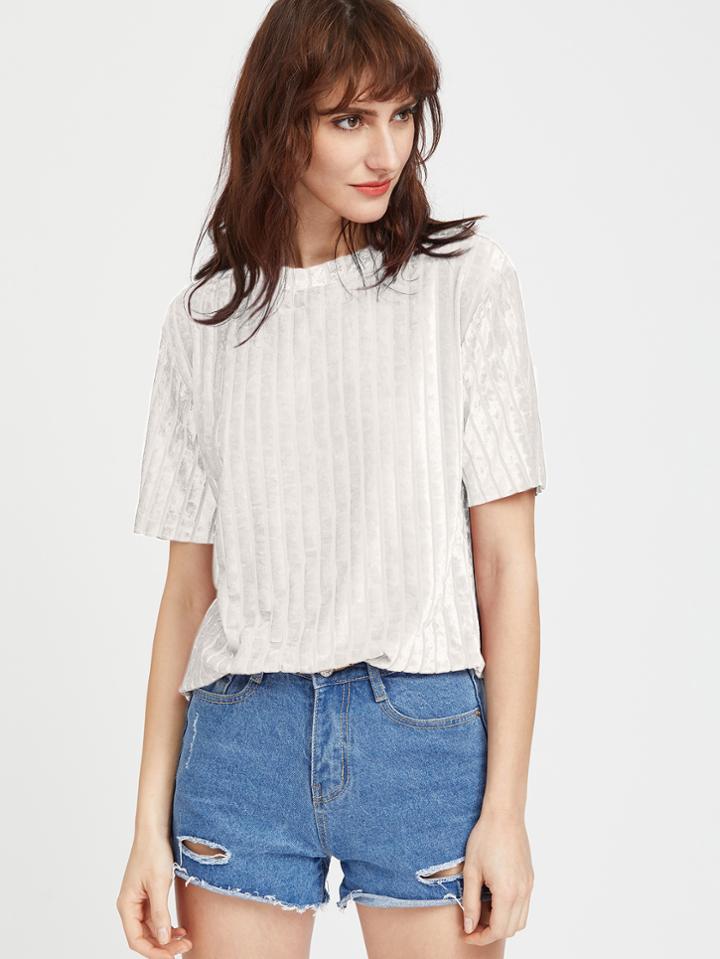 Romwe Drop Shoulder Striped Velvet T-shirt