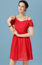 Romwe Off The Shoulder Chiffon Red Dress