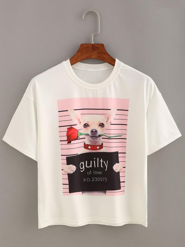 Romwe Lovely Dog Print T-shirt