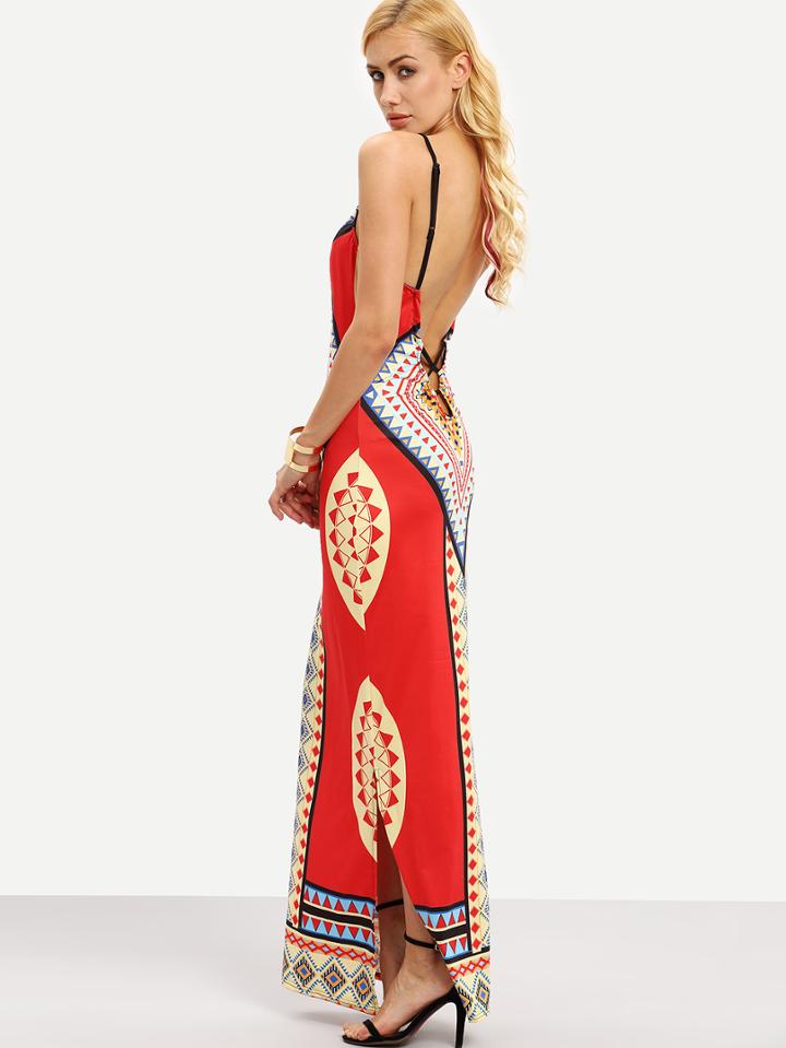 Romwe Backless Tribal Print Cami Dress
